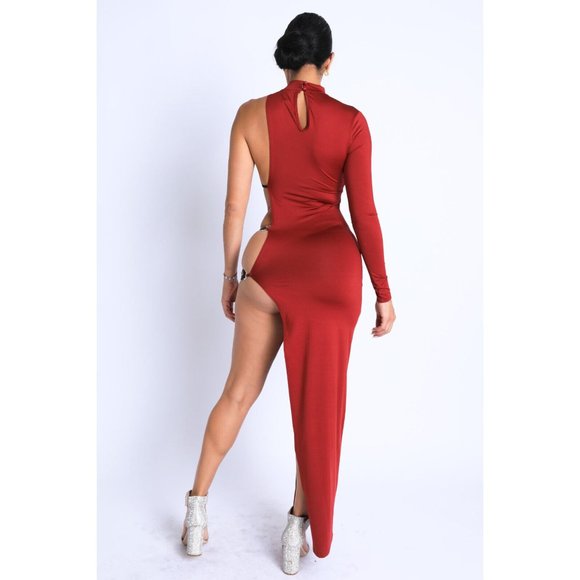 Women's Sexy Strap Detailed Asymmetric Maxi Dress Party Dance Club Wet Look - Picture 9 of 11